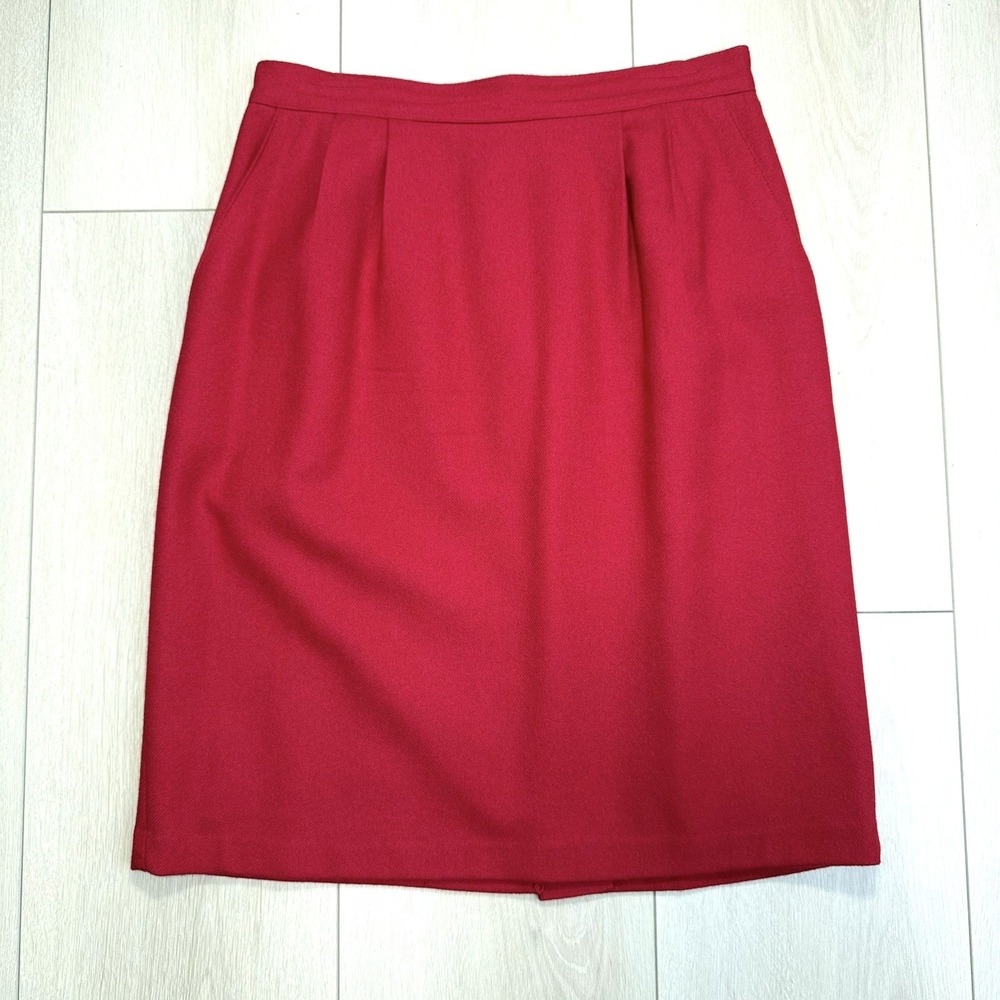 VTG 1990's  Sag Harbor Women's Red Wool Pencil Skirt Lined Career Office Classic